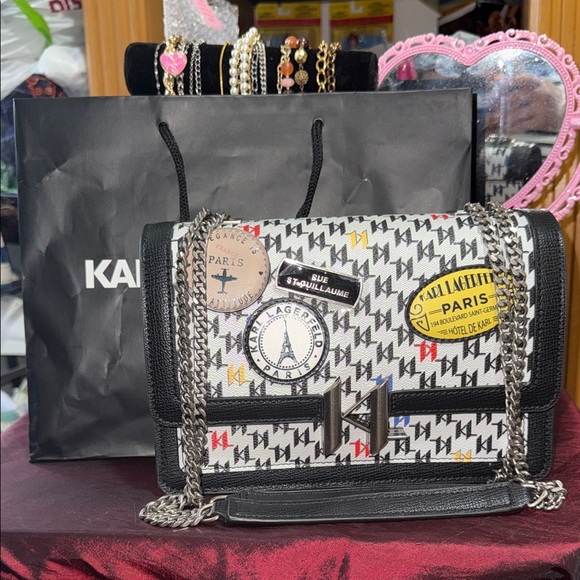 Karl Lagerfeld Handbags - Brandnew Karl Lagerfeld Black, White & Yellow Paris Patch Crossbody Bag